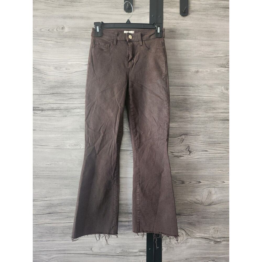 LAST CALL L Agence High Rise Coated Kendra Cropped Flare Leg Jeans Brown Size 24